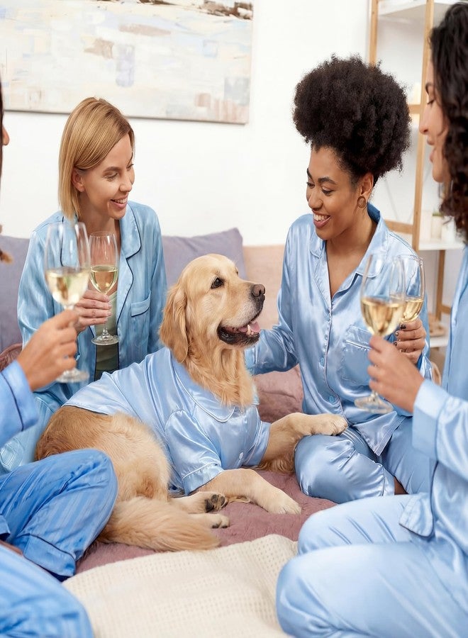 Cosblank Pet Silk Pajamas Shirts Dogs Satin Pjs Soft Faux Silk Lapel Two-Legged Puppy Sleepwear for Small Dogs Bridal Party(M,Blue) - Image 5